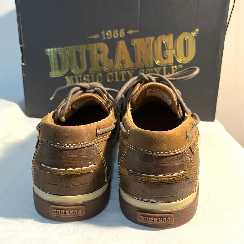 New Durango Music City Gator Emboss Brown Leather Boat Shoes Men's 10.5M